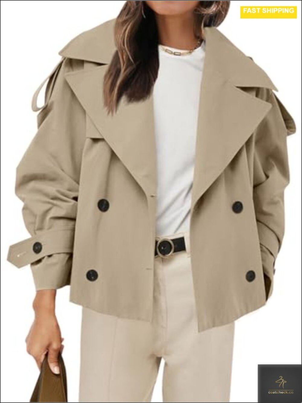 Women's Cropped Trench Double Breasted Short Jacket with Belt